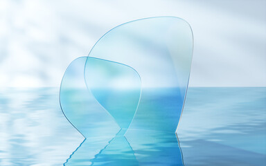 Sticker - Glass geometry on the water surface, 3d rendering.