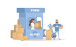 © Javvani - Postal office. Delivery point for parcels. Cartoon style. Isolated. Illustration in vector format.