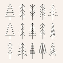 Set Of Minimal Line Art Pine Tree Icon Creative Design