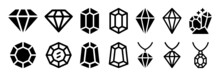 Set Of Gemstones As Diamond, Ruby, Sapphire And Emerald Vector Icon