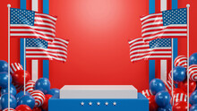 4th Of July Podium Independence Day Background, 3d Rendering