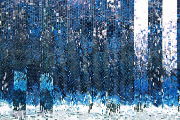 Wall Mural - Blue color The image is reflected on a large number of rectangular mirrors. The image is distorted by refraction and the angle of the mirror like a pixel or grid                           