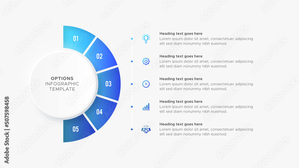 Five 5 Steps Options Round Business Infographic Modern Design Template ...