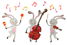 Cartoon Marching Rabbit Dog Musicians Art Print Free Stock Photo - Public Domain Pictures