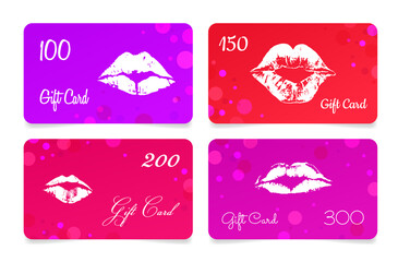 Wall Mural - Collection bright kiss woman lips print gift card marketing business promo vector illustration