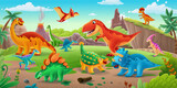 Fototapeta Pokój dzieciecy - horizontal illustration with dinosaur landscape for school