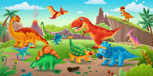 Horizontal Illustration With Dinosaur Landscape For School