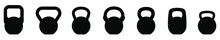 Kettlebell Icon. Set Of Different Kettlebell. Vector Illustration. Kettlebell For A Sports Hall. Black Signs
