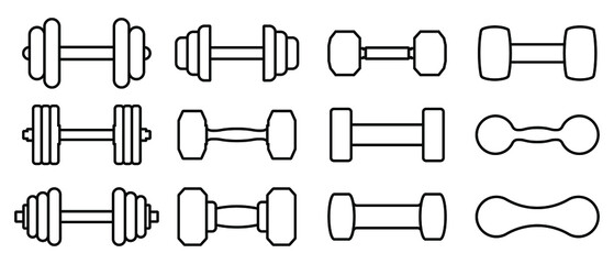 Wall Mural - dumbbell icon. set of different dumbbell. vector illustration. dumbbells for a sports hall. black li