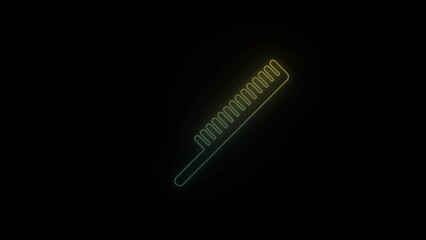 Canvas Print - Glowing neon comb icon on black background. combing hair on the head. 4K video animation for motion graphics and compositing.