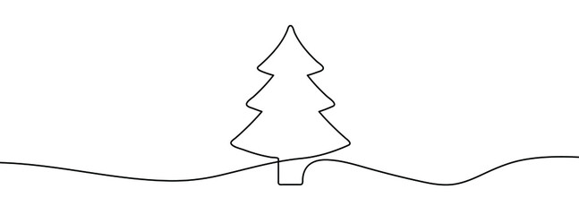 Wall Mural - Christmas tree line background. One line drawing background. Continuous line drawing of christmas tree icon. Vector illustration.