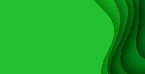 Wall Mural - Abstract green background in paper cut style. 3d layout wallpaper cut out from cardboard. Modern template with abstract curve shapes. Vector environmental card with papercut waves for business poster.