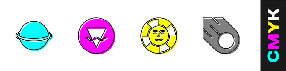 Wall Mural - set planet saturn, earth element, sun and comet icon. vector