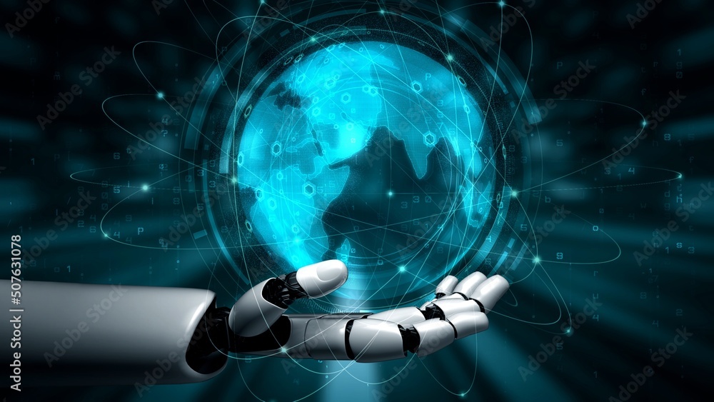 Futuristic robot artificial intelligence enlightening AI technology ...