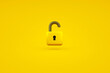 Open padlock over yellow background, 3d render