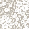 Floral seamless pattern with various flowers and leaves in brown and white 