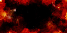Abstract Blaze Fire Flame Texture Or Background. Red And Yellow Grunge Abstract Watercolor Background. Red Powder Explosion. Bright Red Space Nebula. Dark Red And Orange Gradient Grungy Texture Smoke