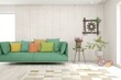 © AntonSh - White living room with sofa. Scandinavian interior design. 3D illustration