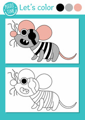 pirate coloring page for children with cute rat. vector treasure island outline illustration. color 
