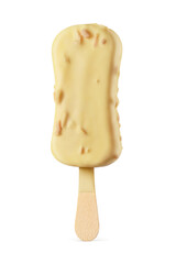 Wall Mural - Popsicle ice cream bar with white chocolate coating and almonds isolated on white.