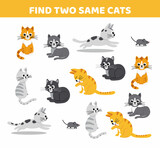 Fototapeta Pokój dzieciecy - Cats. Find two same pictures. Game for children. Flat, cartoon, vector