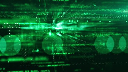 Wall Mural - 3D programming code abstract technology background of software developer and computer script. Running hud text. Security or hacking. Modern hi-tech software development and blockchain concept