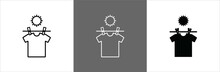 Direct Under The Sun Clothesline Icon Set. Clothes Drying Line Under The Sun Light Vector Illustration. Drying Instruction.