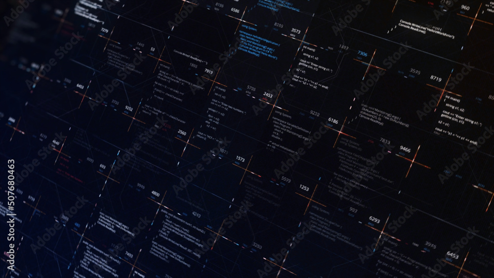 Software developer programming code running on black background ...