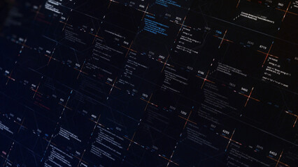 Wall Mural - software developer programming code running on black background, seamless loop. animation. abstract 