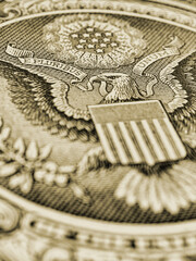 Wall Mural - 1 us dollar. fragment of banknote. reverse of bill with the great seal. the bald eagle is the nation