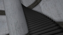 Twisting Staircase. Animation. 3D Animation Of Vertiginous Descent Down Twisted Tower Staircase. Animation Of Descending Stairs For Medieval Themes