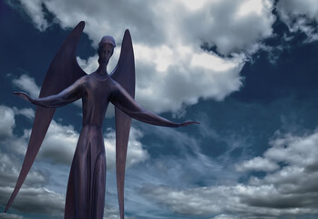 Papier Peint - Guardian angel on a background of cloudy sky. Security and protection concept. Copy space.