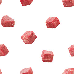Wall Mural - Meat, beef, cube, isolated on white background, SEAMLESS, PATTERN