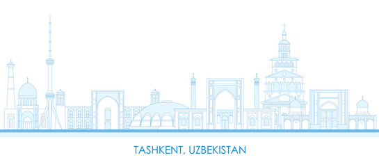 outline skyline panorama of city of tashkent, uzbekistan - vector illustration