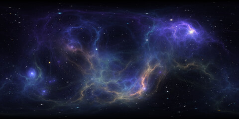 Wall Mural - 360 degree full sphere panoramic space background with starfield and nebula, equirectangular project