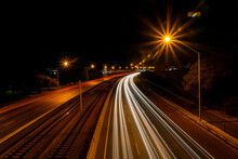 Light Trails On A Motorway At Night, Perth, Western Australia, Australia