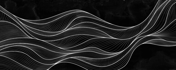 Abstract black and white art background with waves in line style. Luxury banner for packaging design, wallpapers, decor, interior design, textiles