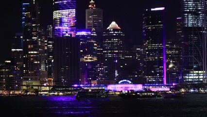 Poster - Vivid Sydney light festival 2022 in City of Sydney across Harbour at night 4k.
