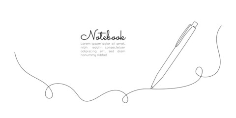 Aufkleber - One continuous line drawing of pen writing thin wave stroke. Pencil symbol of study and education concept in simple linear style. Contour silhouette icon. Doodle vector illustration