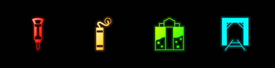 Sticker - Set Construction jackhammer, Dynamite, Mine entrance and icon. Vector