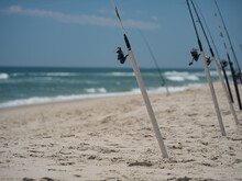 Surf Fishing Casting Rods On A Beach