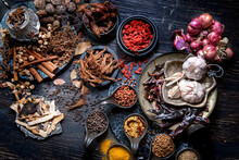 Set Of International Spices And Condiments Consisting Of Cinnamon, Clove, Anise,
Dried Mandarin Orange Peels 