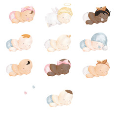 Baby watercolor illustration for nursery