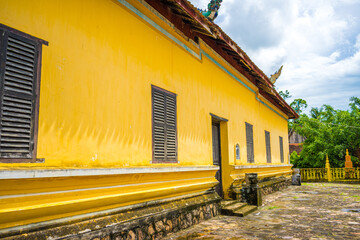 view of Xa Ton or Xvayton pagoda in Tri Ton town, one of the most famous Khmer pagodas in An Giang province, Mekong Delta, Vietnam.