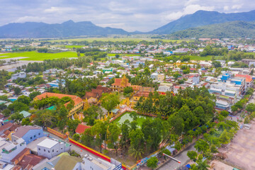 view of Xa Ton or Xvayton pagoda in Tri Ton town, one of the most famous Khmer pagodas in An Giang province, Mekong Delta, Vietnam.