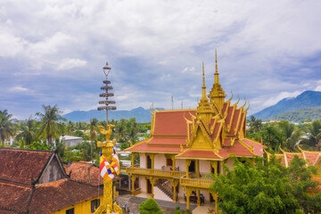 view of Xa Ton or Xvayton pagoda in Tri Ton town, one of the most famous Khmer pagodas in An Giang province, Mekong Delta, Vietnam.