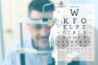 © Pixel-Shot - Collage with eye test chart and man visiting ophthalmologist in clinic