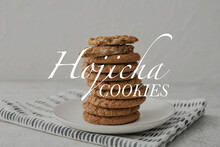 Plate With Tasty Hojicha Cookies On Light Background