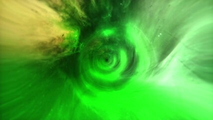 Wall Mural - abstract loop glow green cloud storm tunnel travel animation. 4k 3d render abstract stormy clouds wi