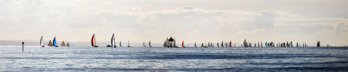 Boat ceiling on the horizon, View from Mission bay in Auckland New Zealand